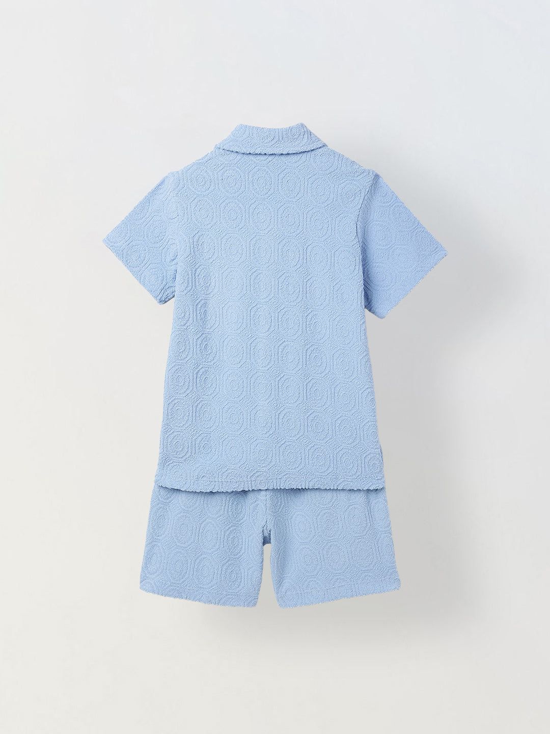 Boys Cotton Jacquard Blue Polo T-shirt and Shorts Set