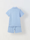 Boys Cotton Jacquard Blue Polo T-shirt and Shorts Set