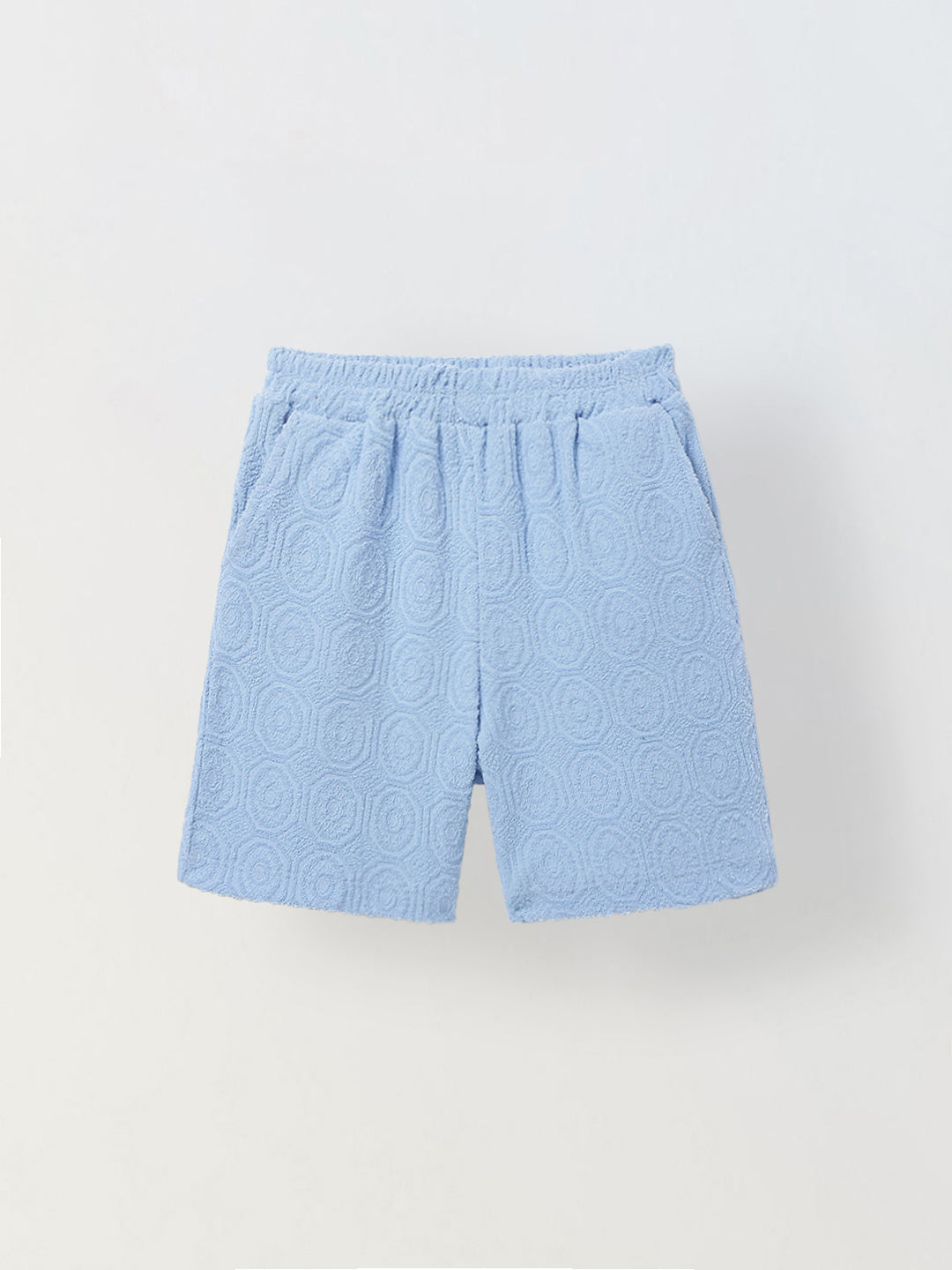 Boys Cotton Jacquard Blue Polo T-shirt and Shorts Set