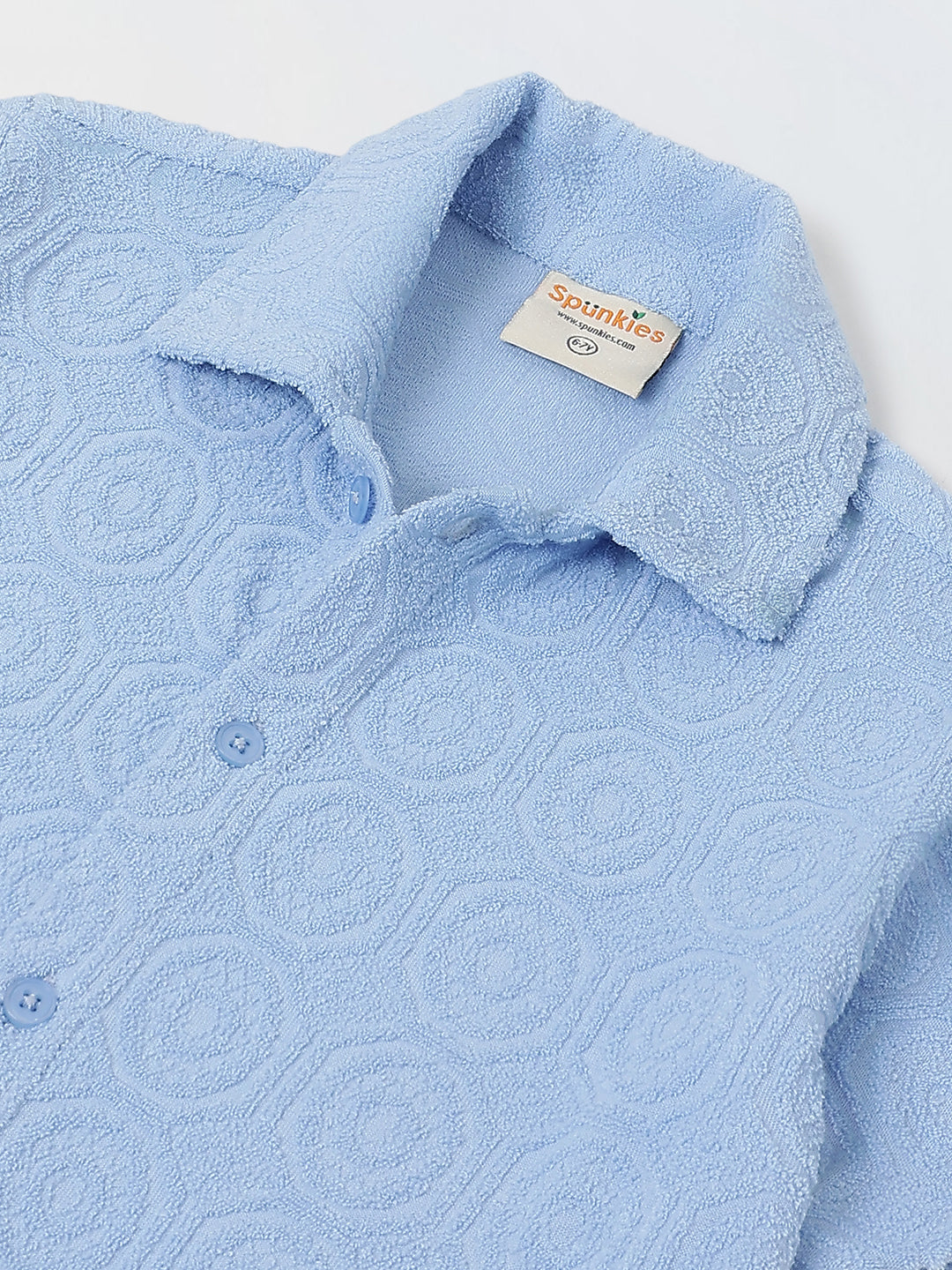 Boys Cotton Jacquard Blue Polo T-shirt and Shorts Set
