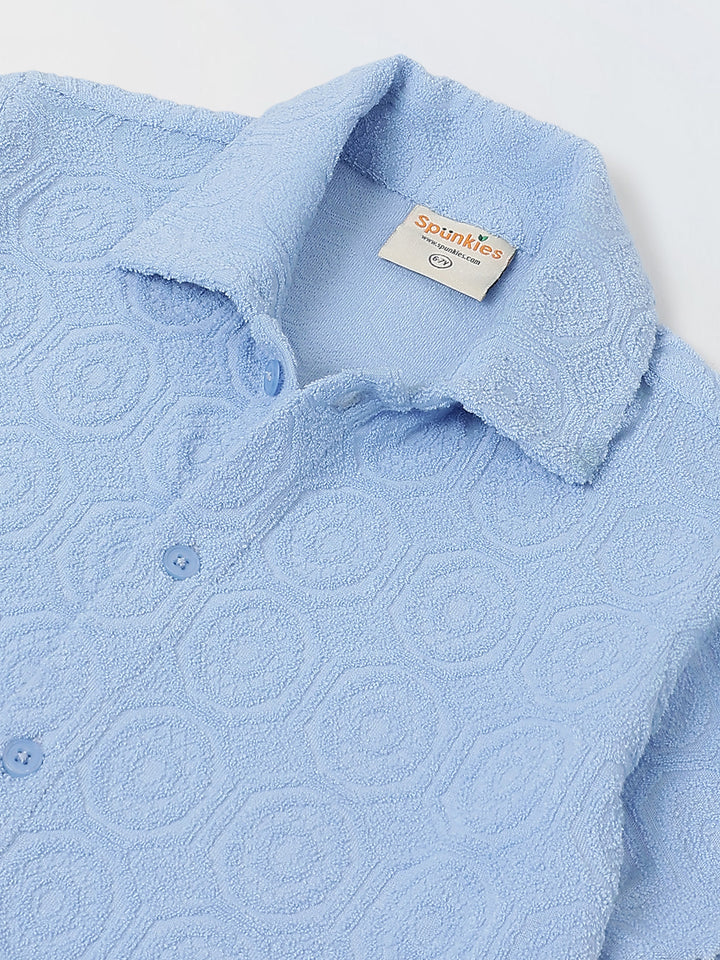 Boys Cotton Jacquard Blue Polo T-shirt and Shorts Set