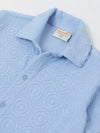 Boys Cotton Jacquard Blue Polo T-shirt and Shorts Set