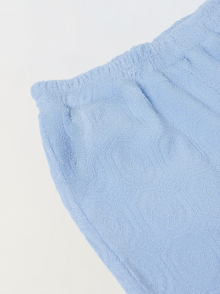 Boys Cotton Jacquard Blue Polo T-shirt and Shorts Set