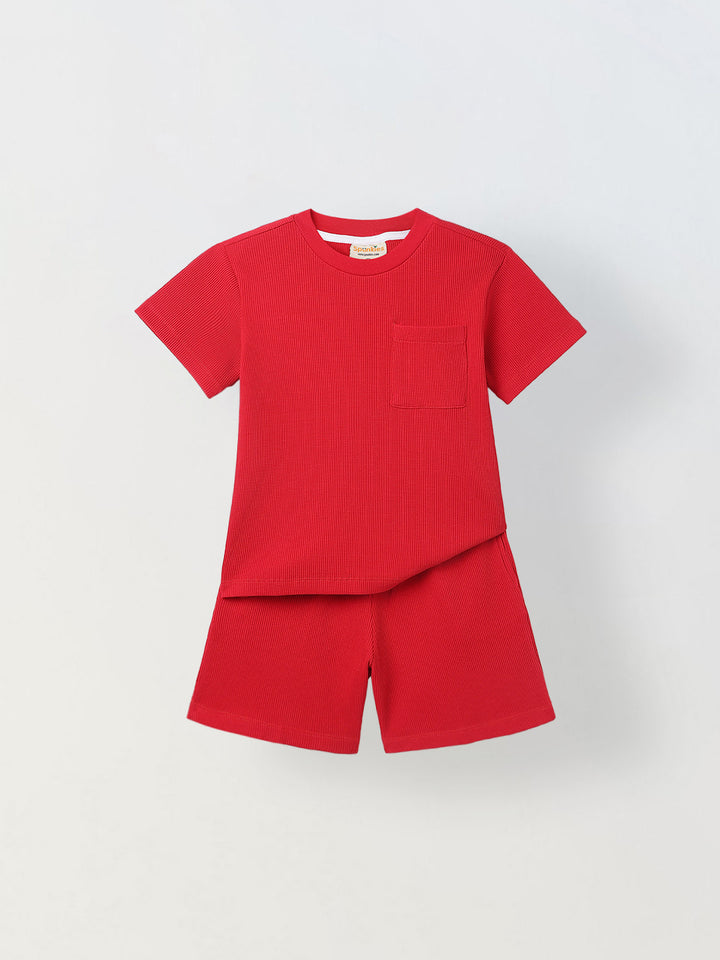 Boys Red Half Sleeves T-Shirt and Shorts Lycra Set