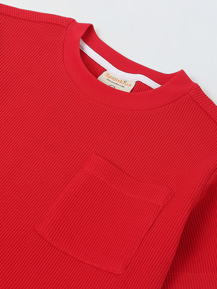 Boys Red Half Sleeves T-Shirt and Shorts Lycra Set