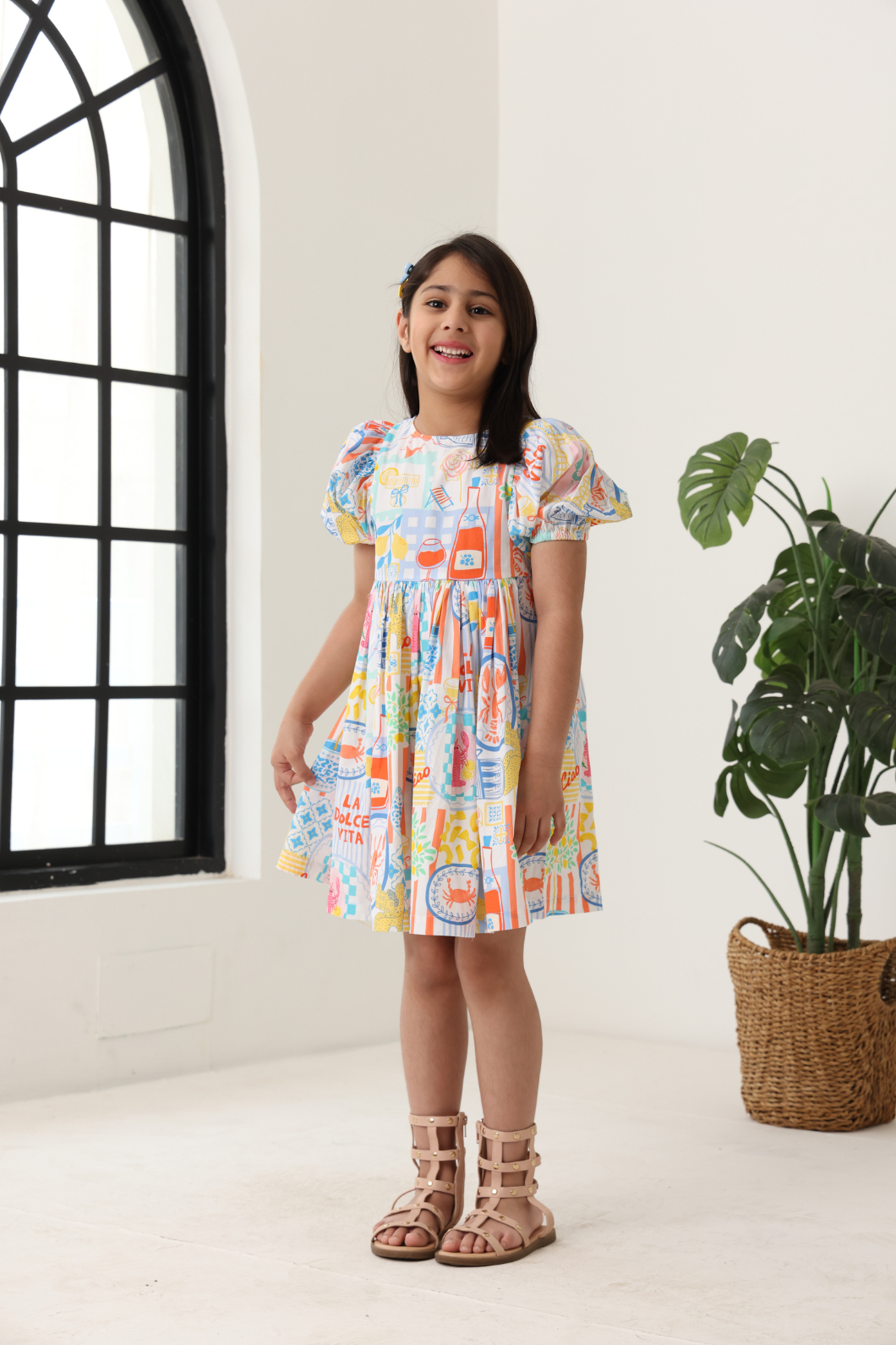 Girls' Multi Color Printed Dress
