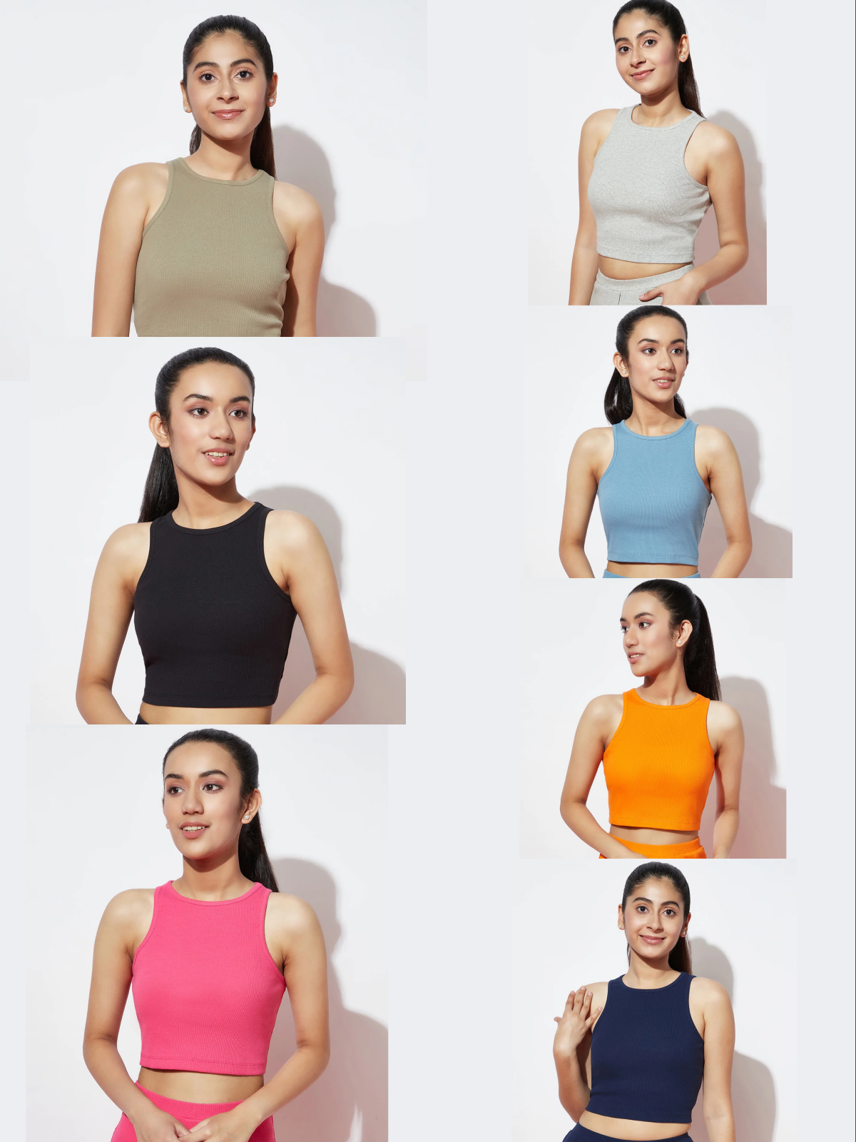 Classic Pack Of 7 Crew-Neck Heavy Ribbed Crop Top