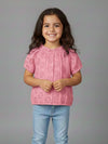 Girls Pink Round Neck Schiffli Top