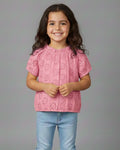 Girls Pink Round Neck Schiffli Top