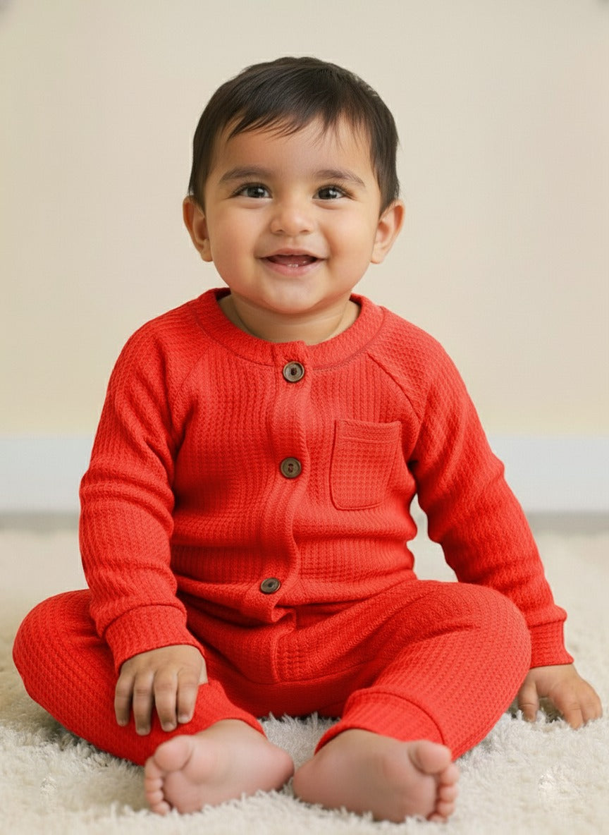 Infant Baby Orange Full Body Romper With Cap