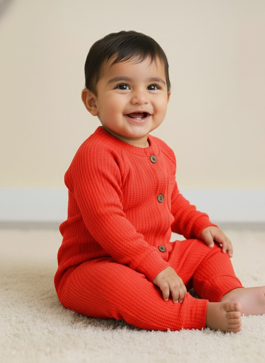 Infant Baby Orange Full Body Romper With Cap