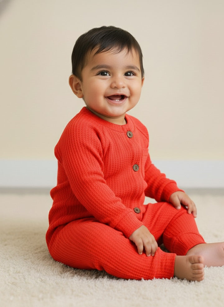 Infant Baby Orange Full Body Romper With Cap