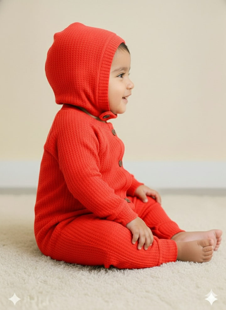 Infant Baby Orange Full Body Romper With Cap