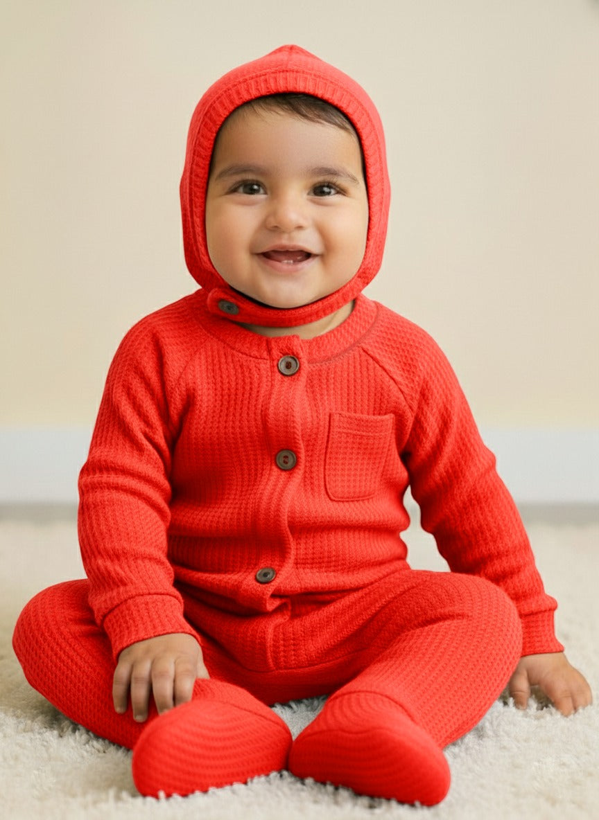 Infant Baby Orange Full Body Romper With Cap