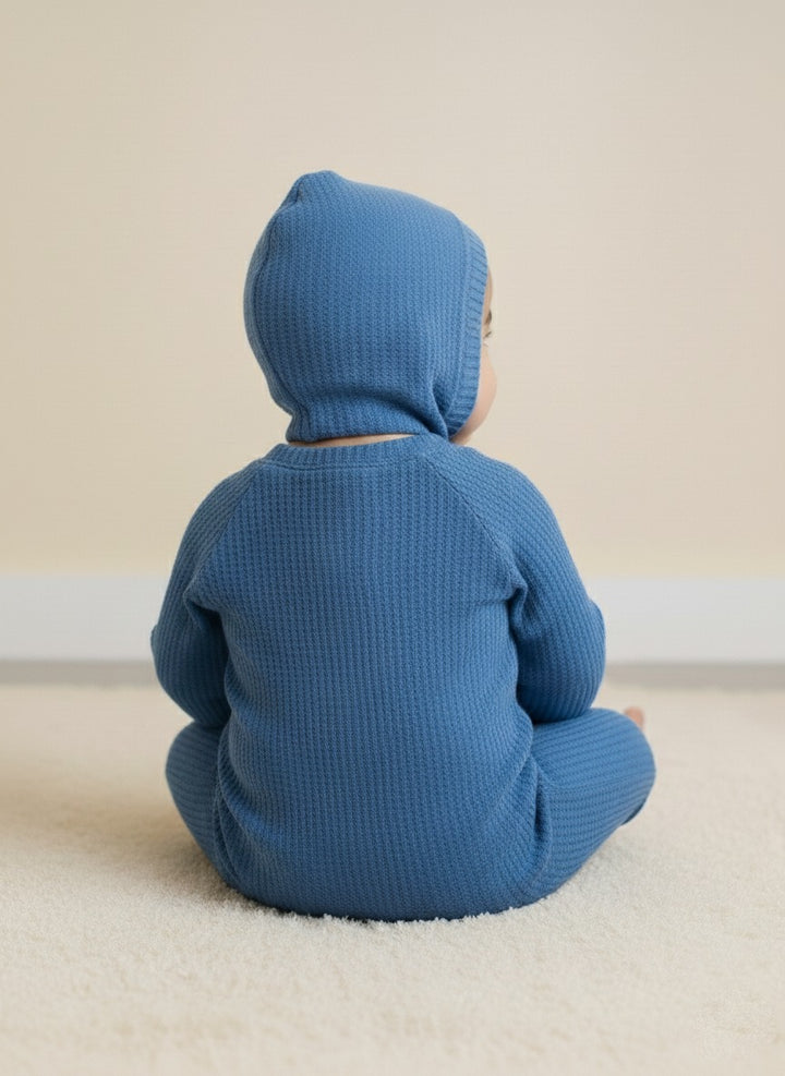 Infant Baby Blue Full Body Romper With Cap