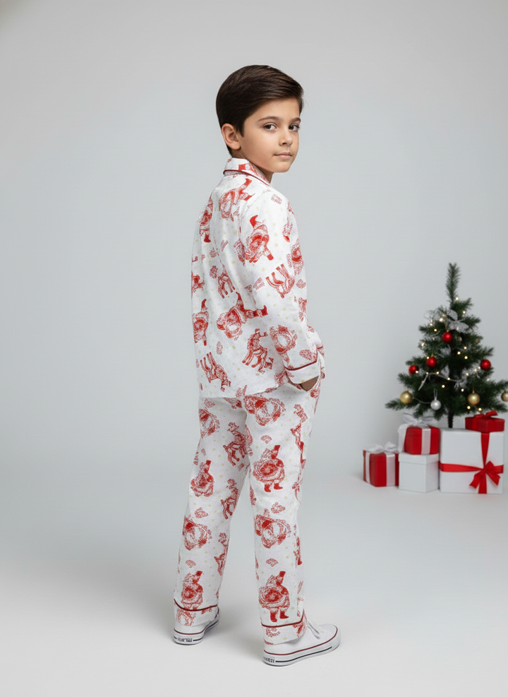 Kids Red & White Santa Print Christmas Pajamas Set