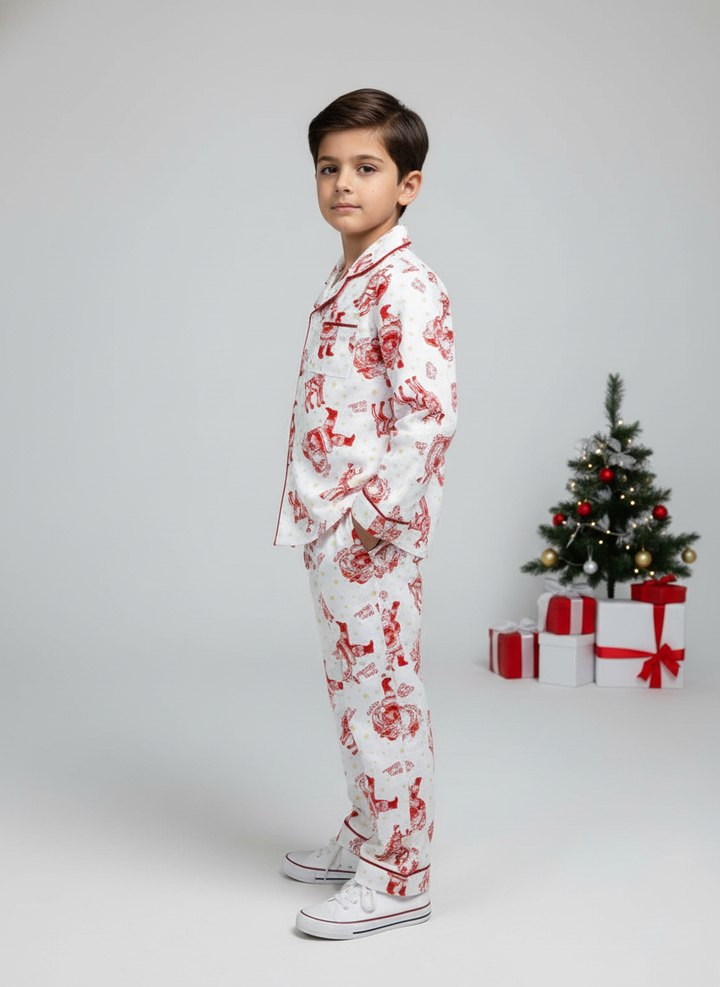 Kids Red & White Santa Print Christmas Pajamas Set