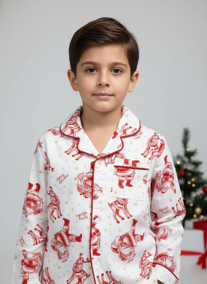 Kids Red & White Santa Print Christmas Pajamas Set