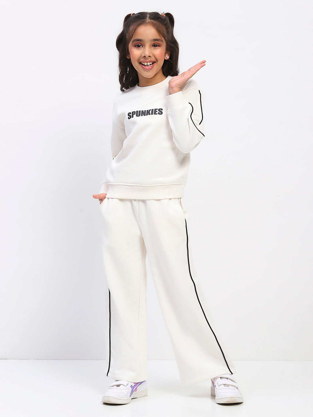 Girls White Long Sleeve Sweatshirt Set