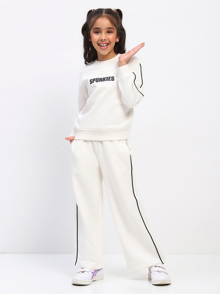 Girls White Long Sleeve Sweatshirt Set