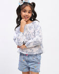 Girls White Cotton Printed Top
