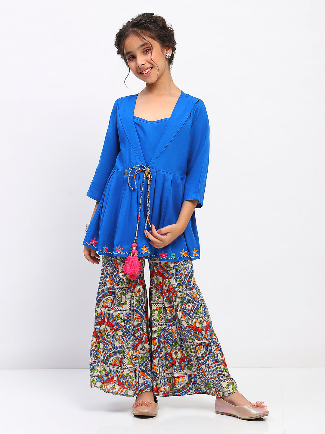 Girls Royal Blue Ethnic Peplum Tunic and Sharara Set