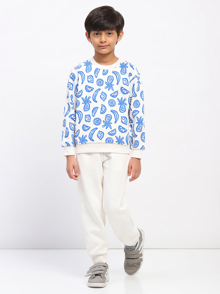 Boys White Long Sleeve Printed Sweatshirt Set