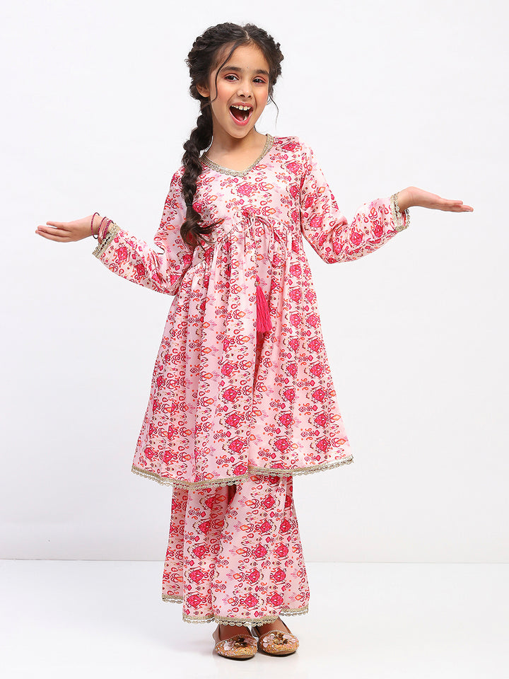 Girls Full Sleeve Printed Anarkali Kurta and Palazzo Set