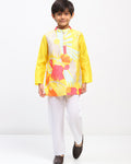 Boys Yellow Cotton Printed Ethnic Kurta Pajama Set