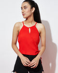 Girls Ribbed Cotton Red Top