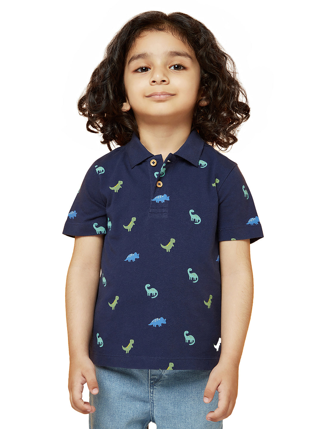 Kid Boys' Blue Collared Polo Printed T-Shirt and Jogger Set