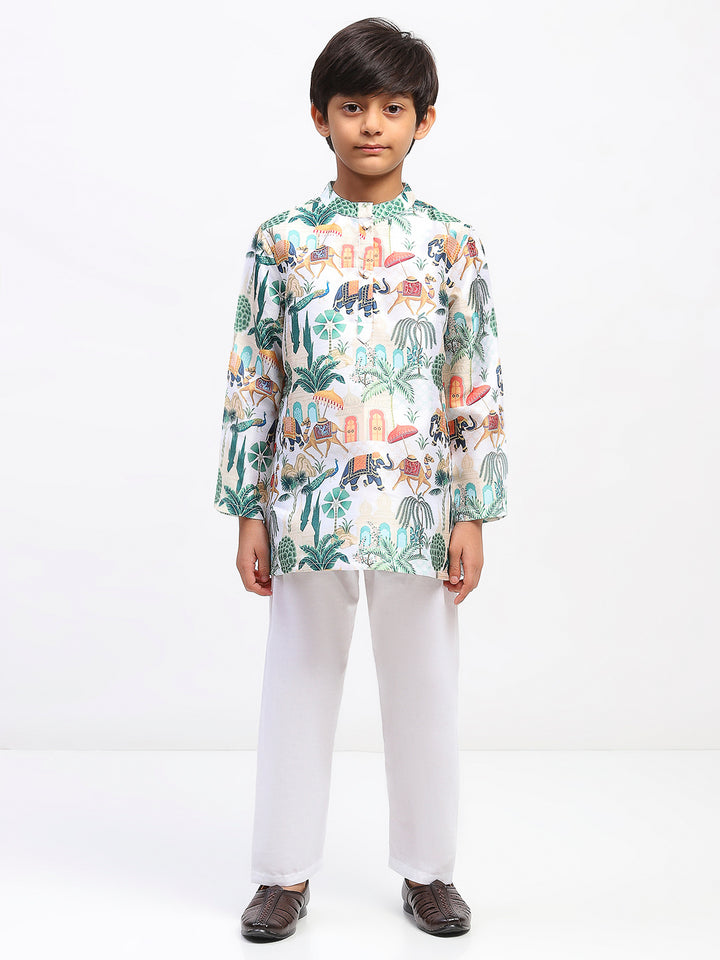 Boys Cotton Printed Ethnic Kurta Pajama Set