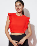 Red Ruffle Stretch Ribbed Top