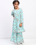 Girls Floral Print Ethnic Tiered  Kurta and Sharara Set