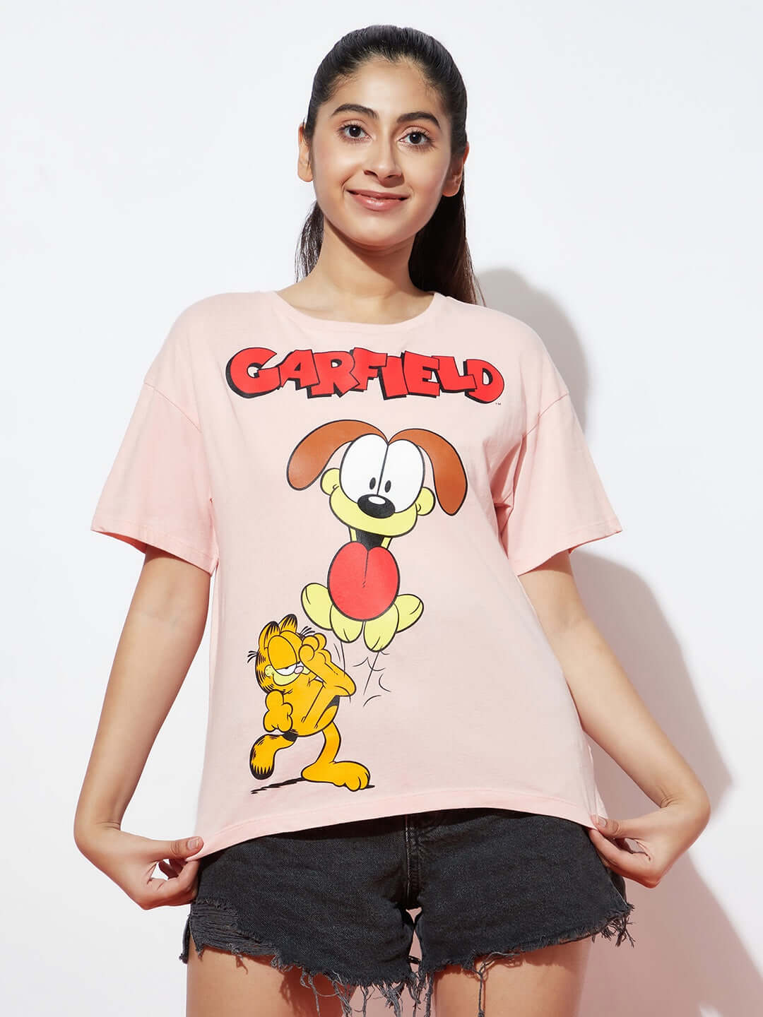 Teen Girls Cotton Garfield Peach Top
