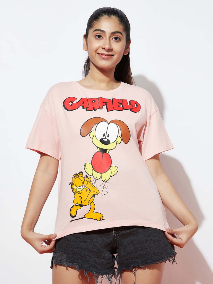 Teen Girls Cotton Garfield Peach Top