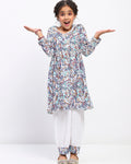 Girls Full Sleeve Paisley Print Ethnic Kurta and Bottom Set
