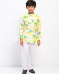 Boys White Cotton Printed Ethnic Kurta Pajama Set