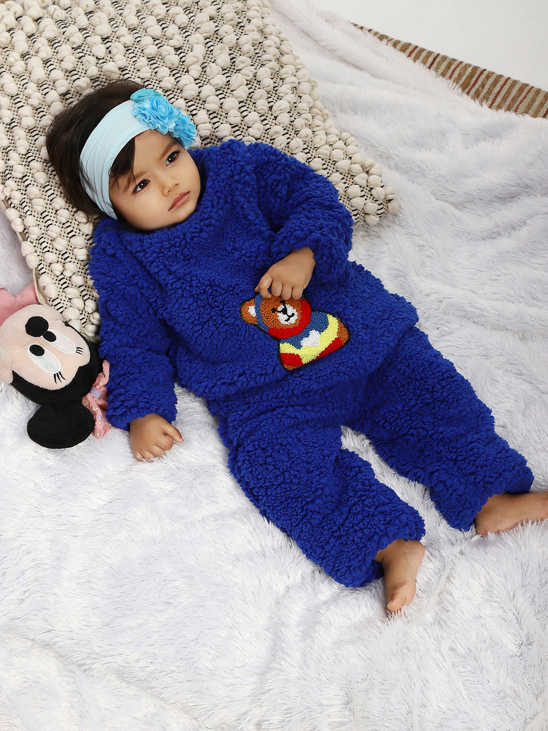 Blue Teddy Embroidered Winter Fleece Co-ord Set for Kids