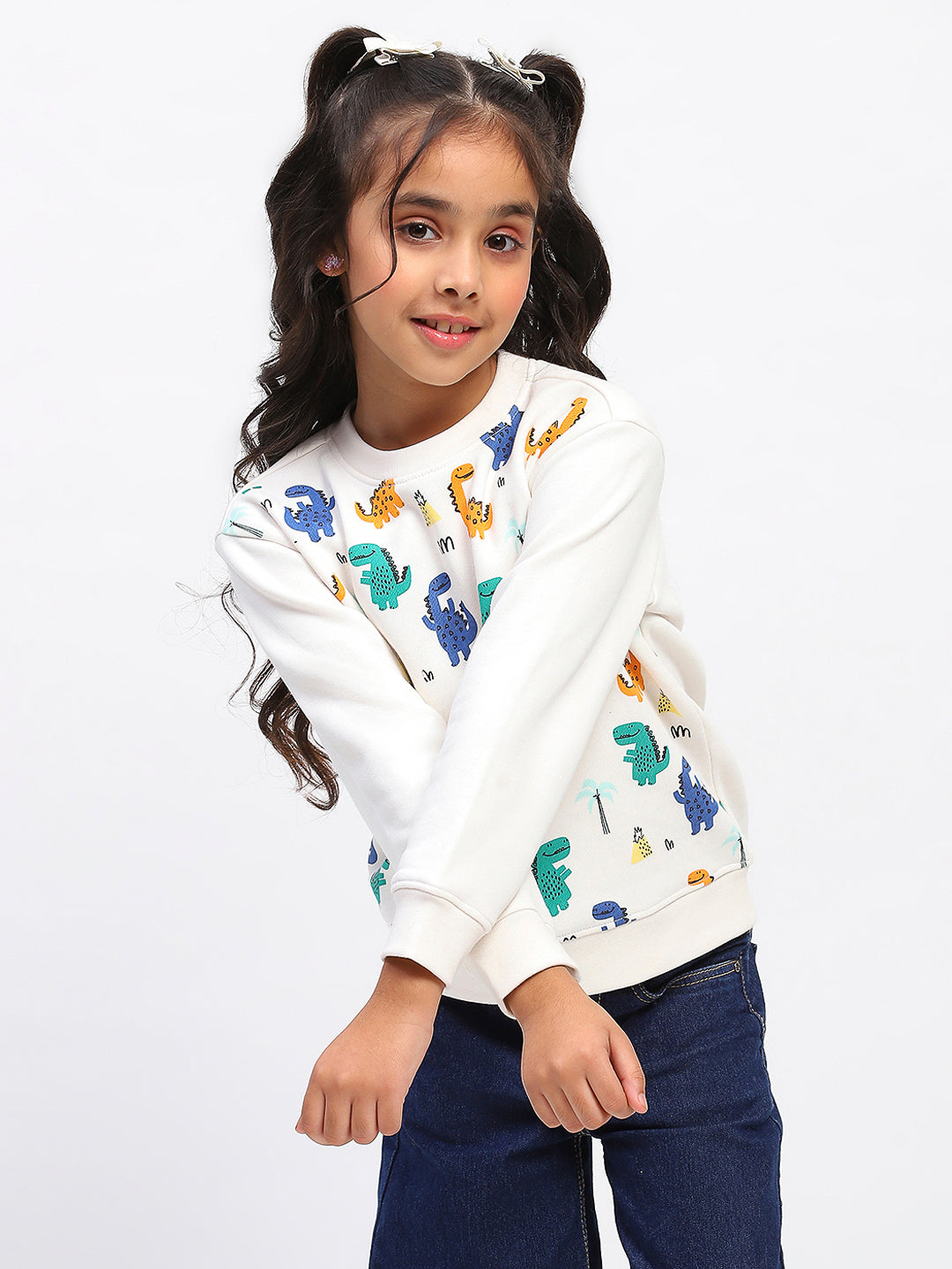 Girls White Long Sleeve Animal Print Sweatshirt