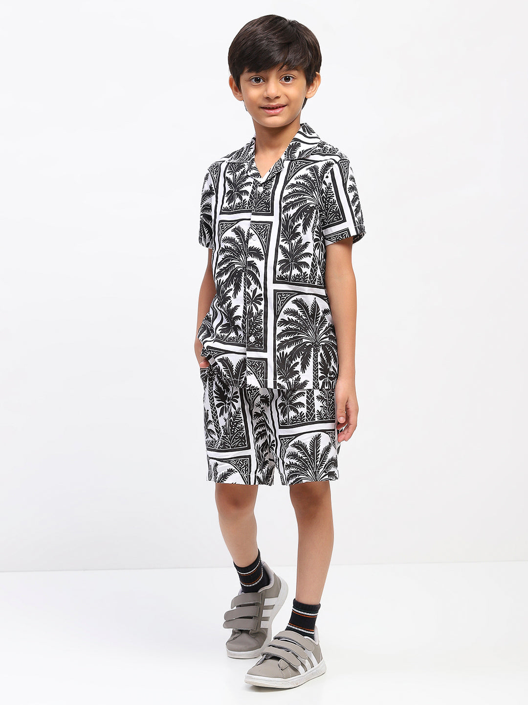 Boys White Palm Tree Print Co-Ord Set