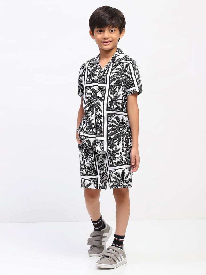 Boys White Palm Tree Print Co-Ord Set