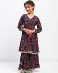 Girls Floral Print Ethnic Tiered  Kurta and Sharara Set