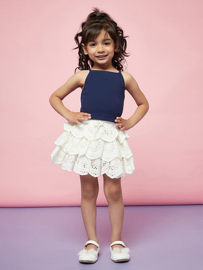 Kid Girl's Navy Blue Sleeveless Top with White Ruffled Skirt