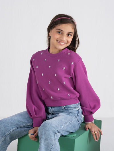 Trendy Embroidered Purple Sweatshirt