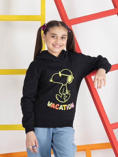 Satin Embroidery black peanut print sweatshirts