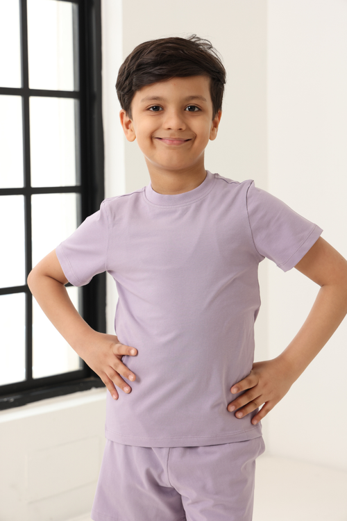 Spunkies Unisex Purple Solid Crew Neck Short Sleeves T-Shirt and Shorts Set