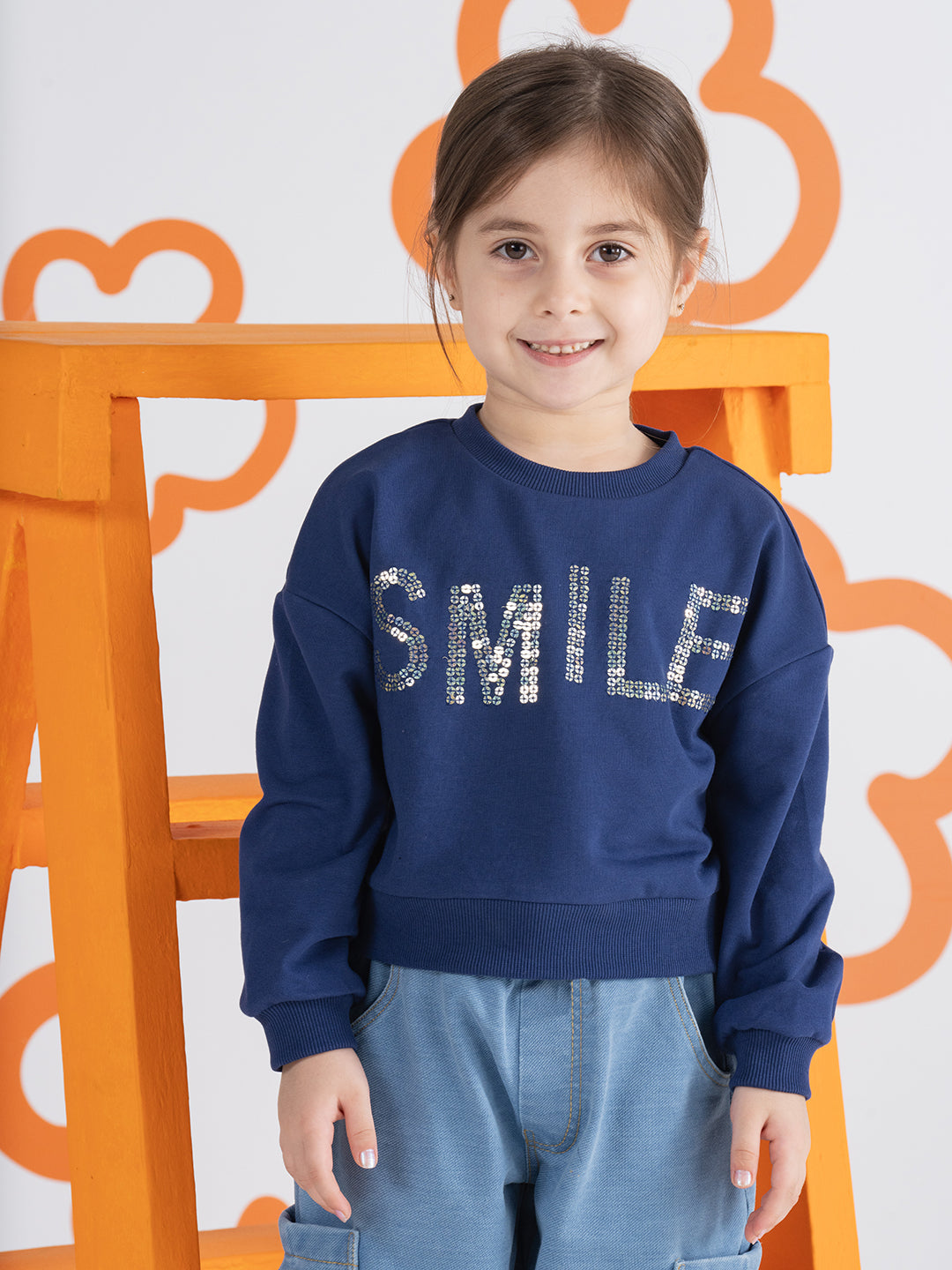Sequin Embroidered Navy Blue Sweatshirt