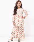Girls Off white Floral Print Ethnic kurti and sharara Set