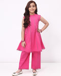 Girls Fuchsia Pink Ethnic Sleeveless Kurta with Palazzo Co-Ord Set
